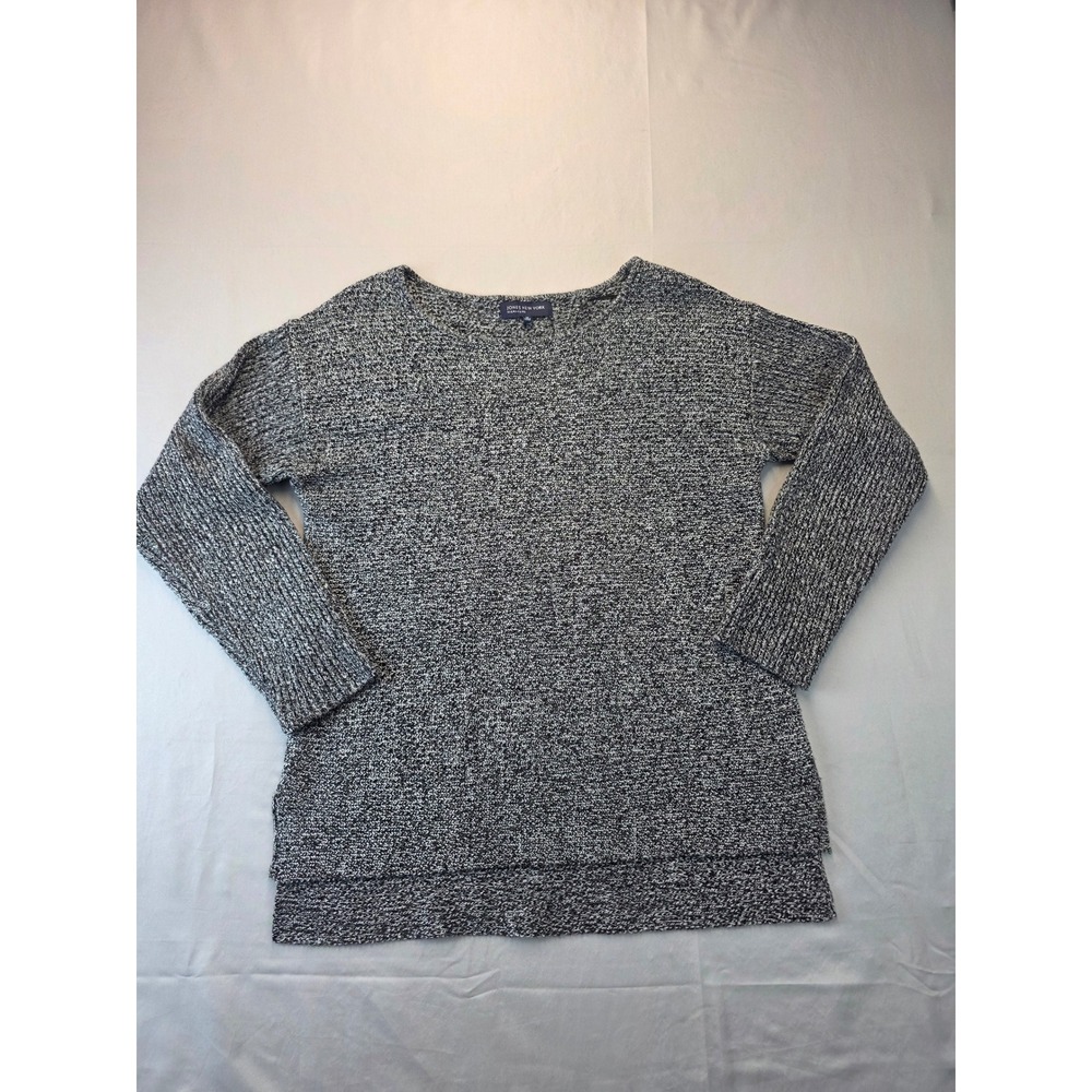Jones New York Signature Black White Marled Knit Sweater Medium High-Low Hem